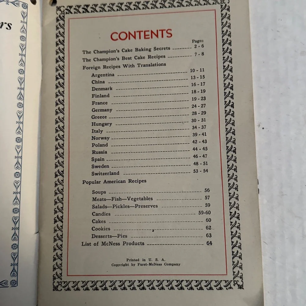Vintage McNess Cook Book Furst-McNess Company Foreign and American Recipes 64pg